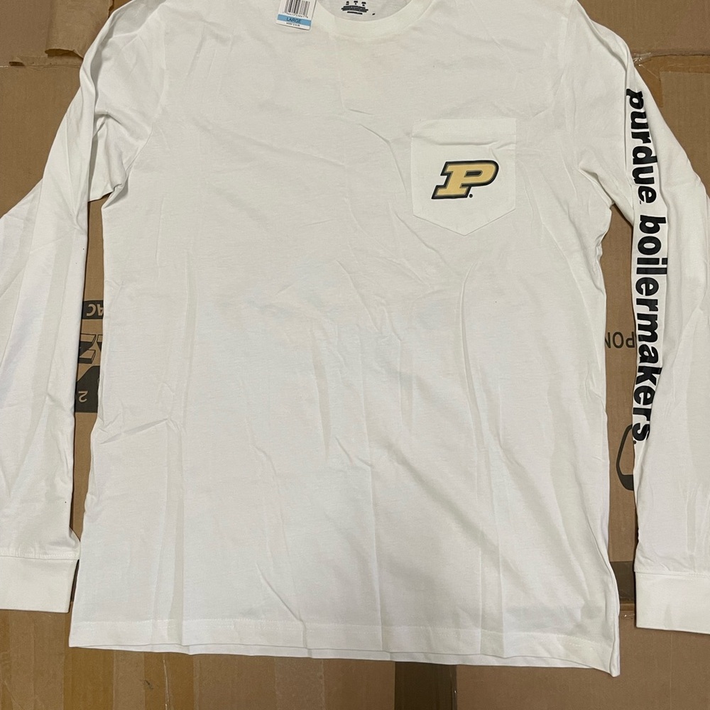 Champion Purdue University White Long Sleeve Tee with Black and Gold Details